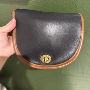 Vintage Coach Black and Tan Leather Crossbody  with Turnlock